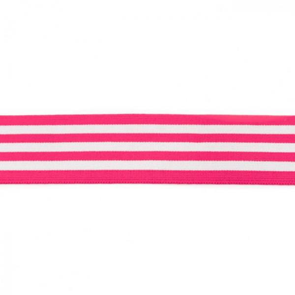 Gummiband Streifen Pink-Weiß Breite 4 cm